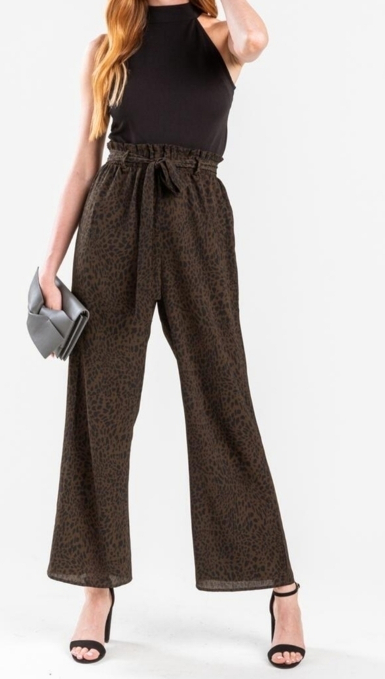 Mi Ami green leopard paperbag waist halter romper